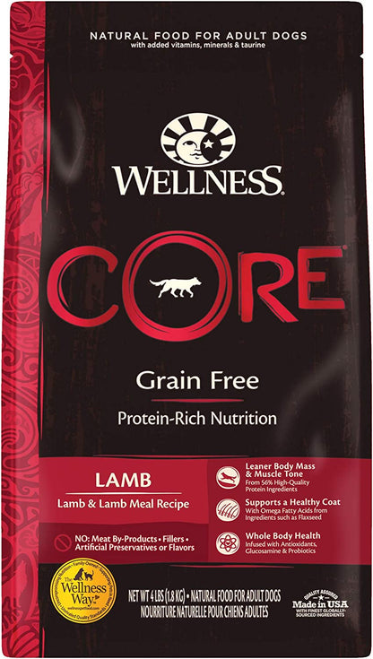 Wellness Core Natural Grain Free Dry Dog Food, Lamb, 4-Pound Bag