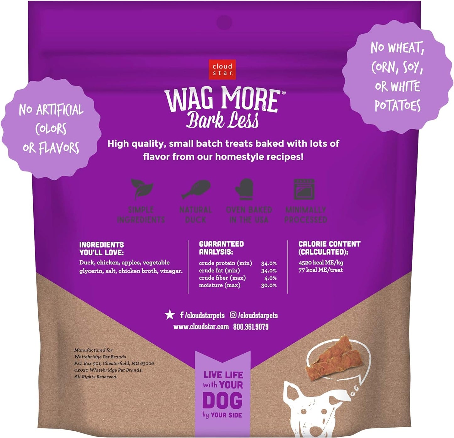 Wag More Bark Less Grain Free Jerky Dog Treat, Meat Treats Made in the USA, Duck & Apple 20 Oz.