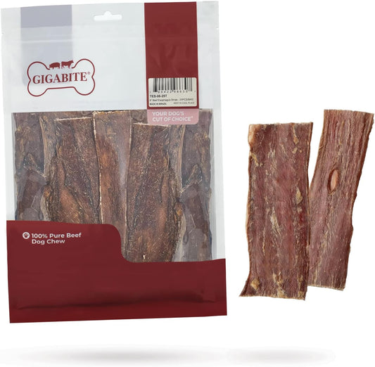 Gigabite 6 Inch Beef Gullet Jerky Strips (25 Pack) - All Natural, Free Range Beef Esophagus Taffy Dog Treat by