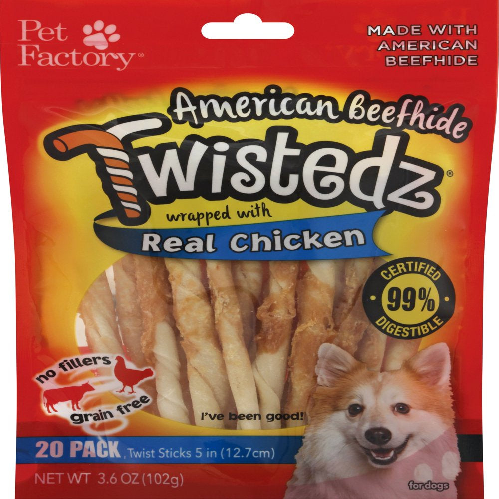 Twistedz American Beefhide Twist Sticks W/ Chicken Meat Wrap - 5", 20 Count