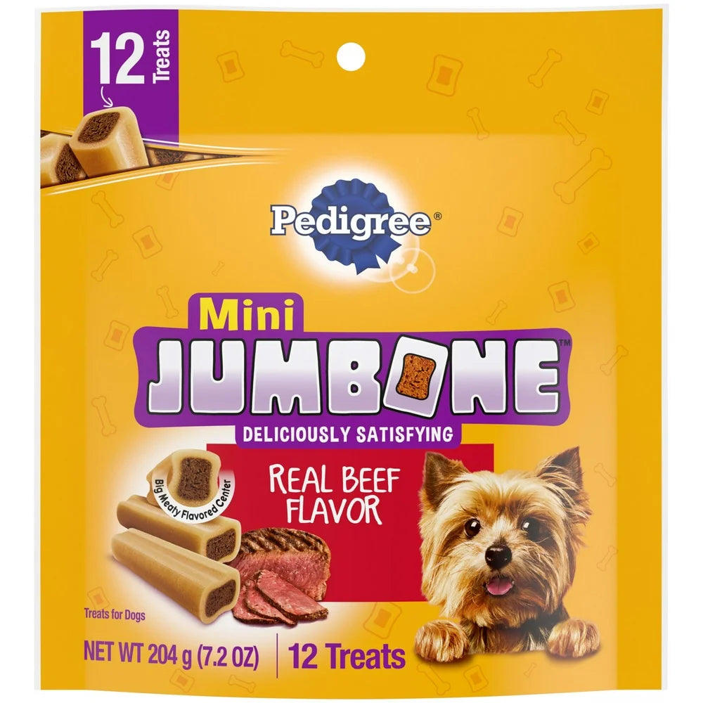 Mini Jumbone Real Beef Flavor Dental Treats for Dogs, 7.2 Oz Pouch