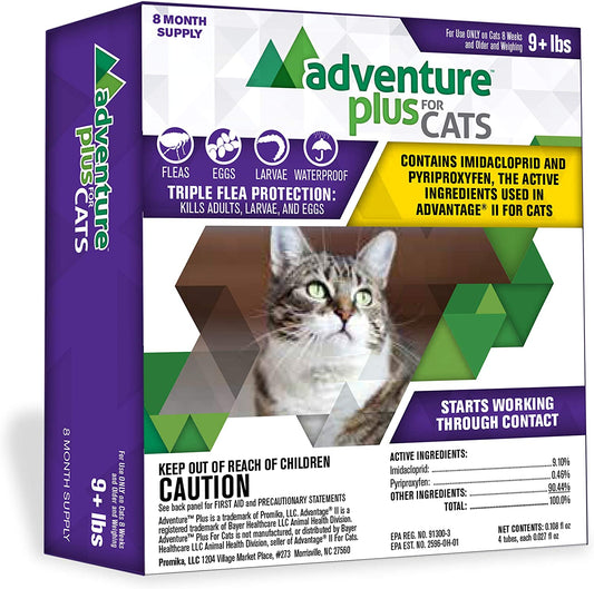 Adventure plus Flea Prevention for Cats - Topical Flea Treatment for Cats (9+ Lbs) (Pack of 8)