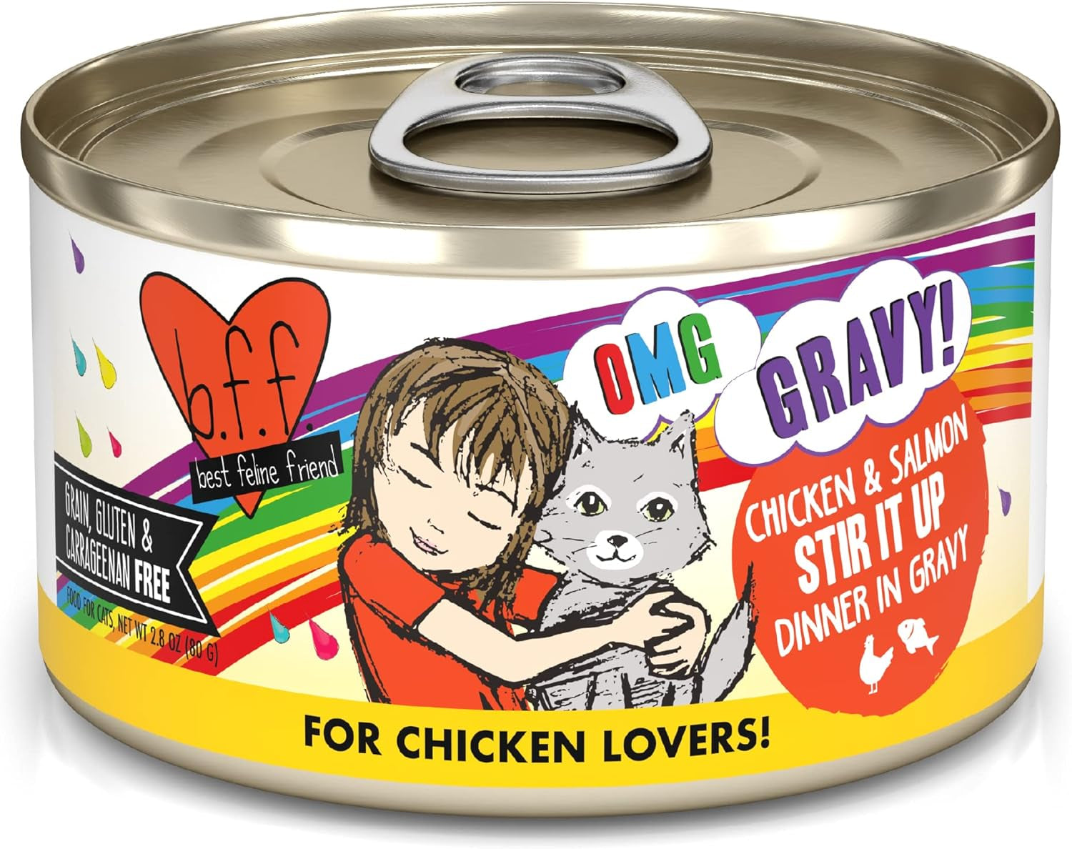 B.F.F. OMG - Best Feline Friend Oh My Gravy!, Chicken & Salmon Stir It up with Chicken & Salmon in Gravy, 2.8Oz Can (Pack of 12)