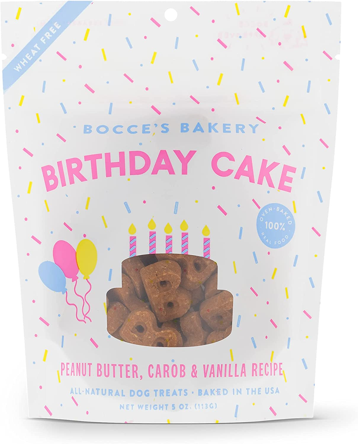 Birthday Cake Treats for Dogs - Special Edition Wheat-Free Dog Treats, Made with Real Ingredients, Baked in the USA, All-Natural Peanut Butter Vanilla Biscuits, 5 Oz